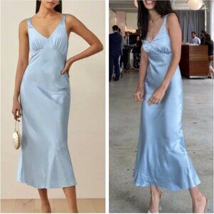 Reformation Daytona Midi Dress Small Mineral Blue Silk Party Cocktail Wedding